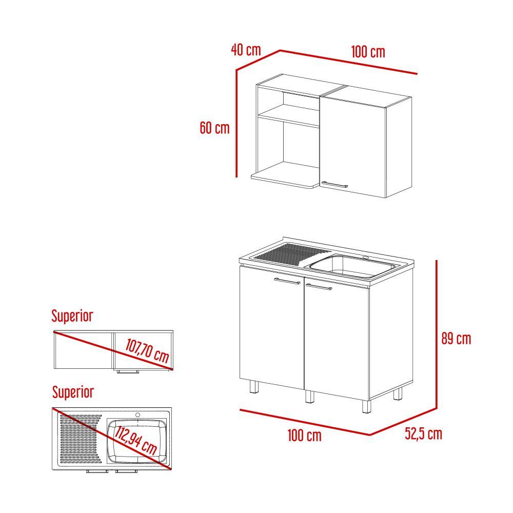Cocina Integral Shelf Blanco Y Nogal Con Mesón Derecho