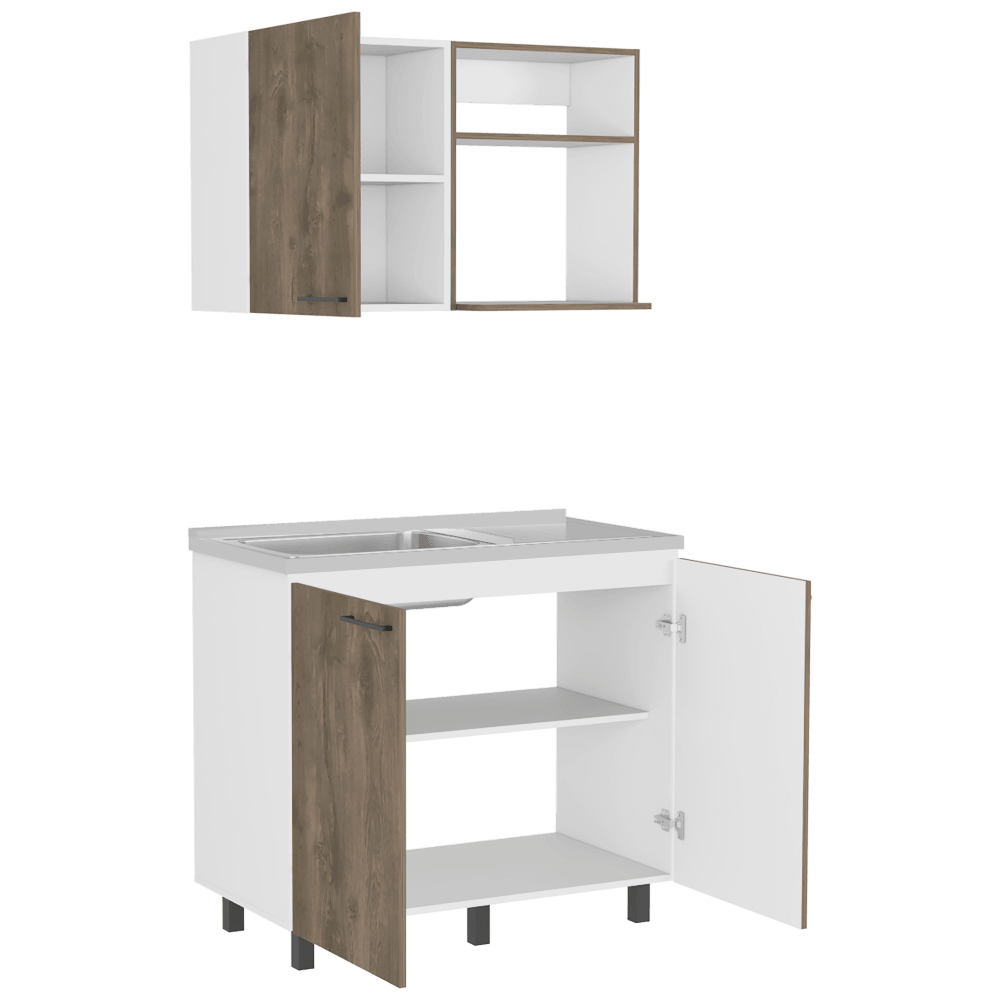 Cocina Integral Shelf Blanco Y Nogal Con Mesón Izquierdo