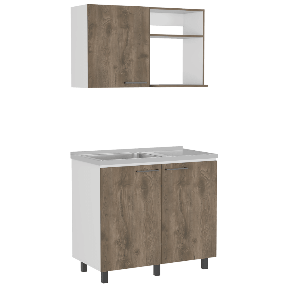 Cocina Integral Shelf Blanco Y Nogal Con Mesón Izquierdo