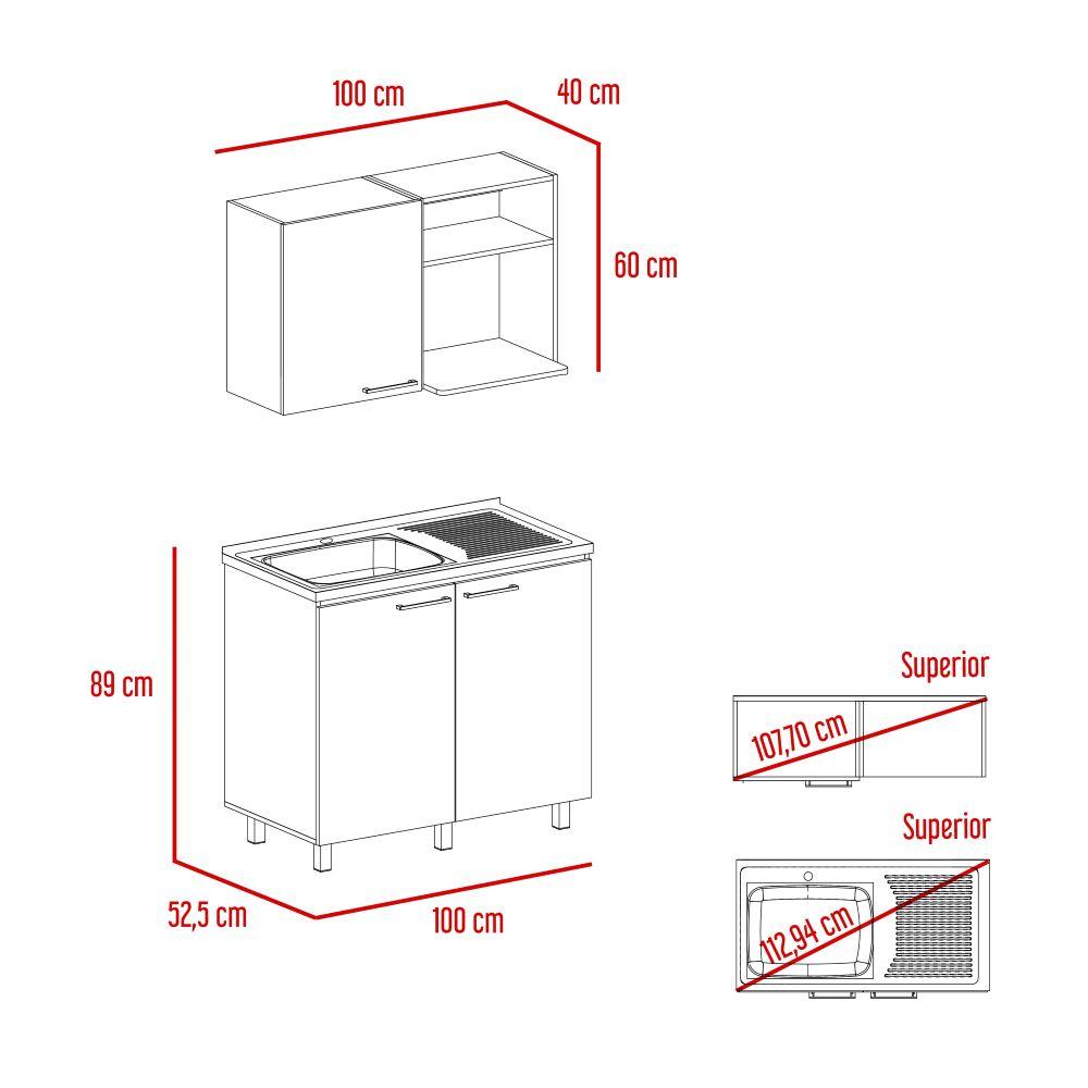 Cocina Integral Shelf Blanco Y Nogal Con Mesón Izquierdo
