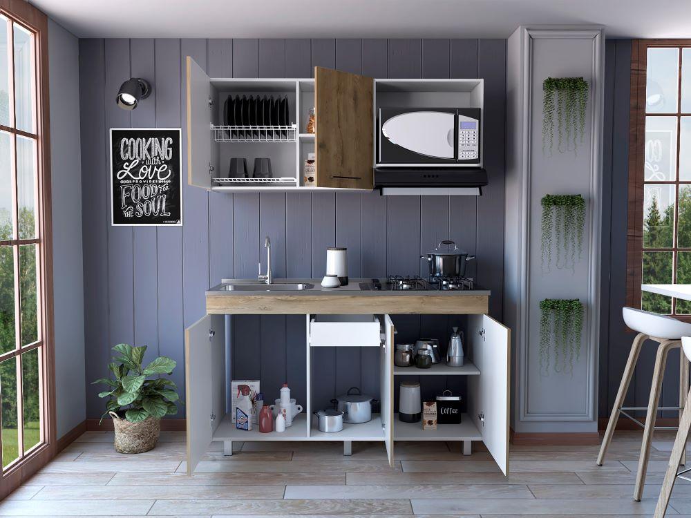 Cocina Integral Junavi Macadamia Y Blanco Con Mesón Izquierdo