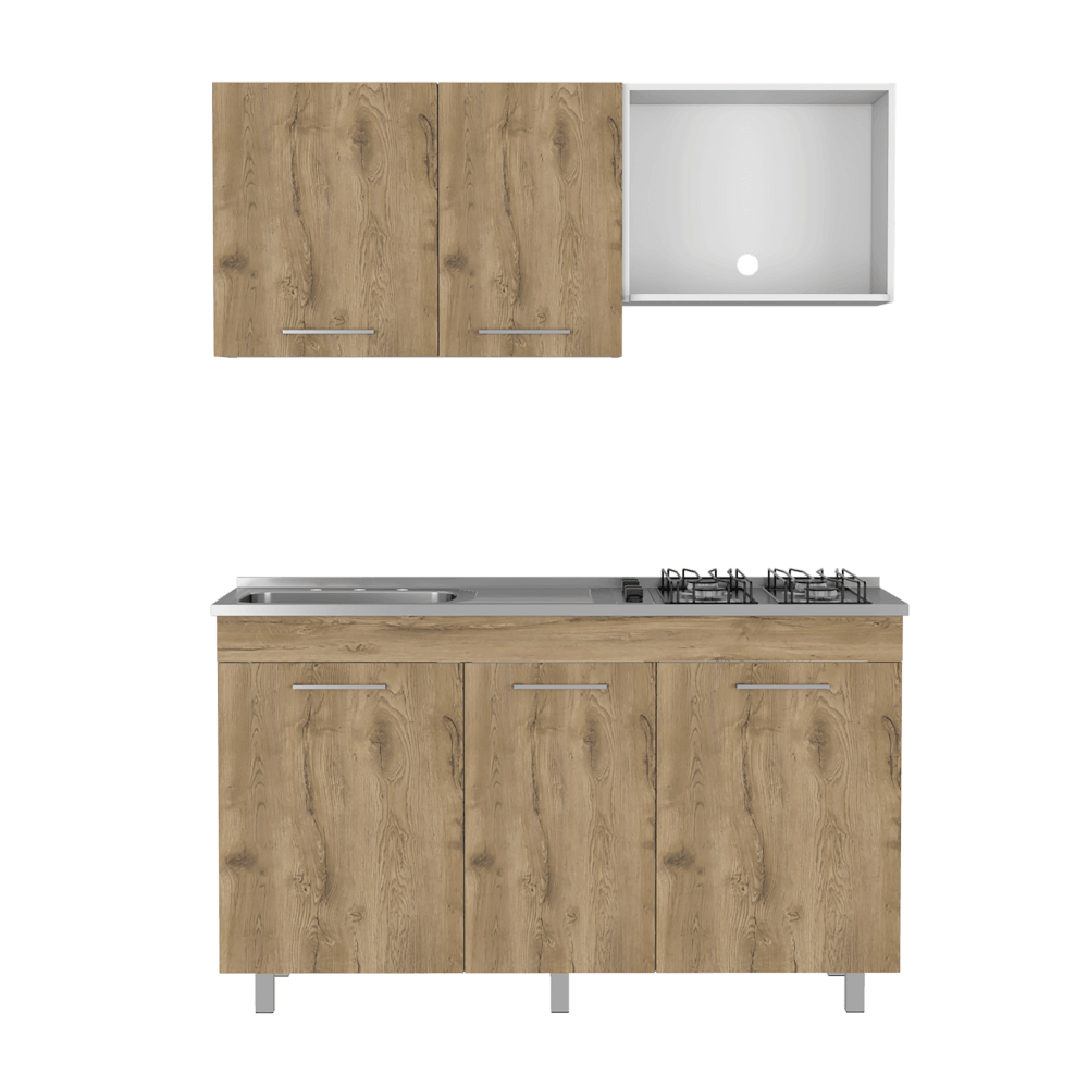 Cocina Integral Junavi Macadamia Y Blanco Con Mesón Izquierdo