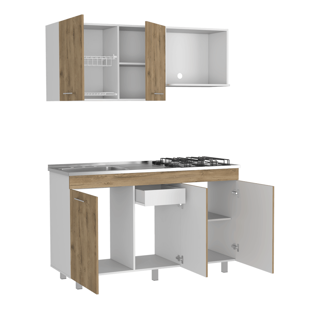 Cocina Integral Junavi Macadamia Y Blanco Con Mesón Izquierdo