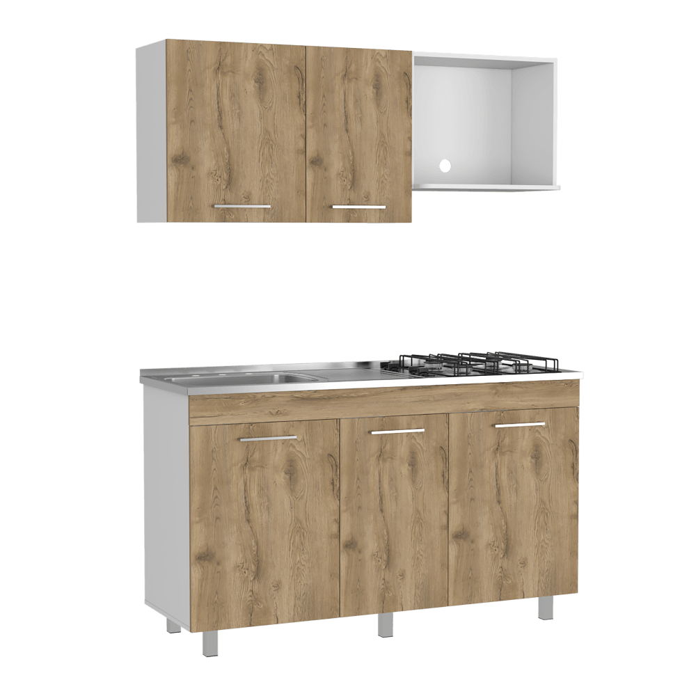 Cocina Integral Junavi Macadamia Y Blanco Con Mesón Izquierdo