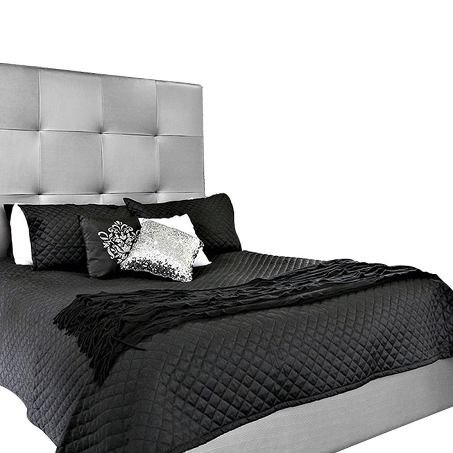 Base Cama con Espaldar + Colchon Doble Rock 140x190x150 gris plata