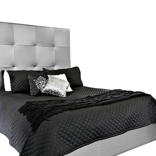 Base Cama con Espaldar + Colchon Doble Rock 140x190x150 gris plata
