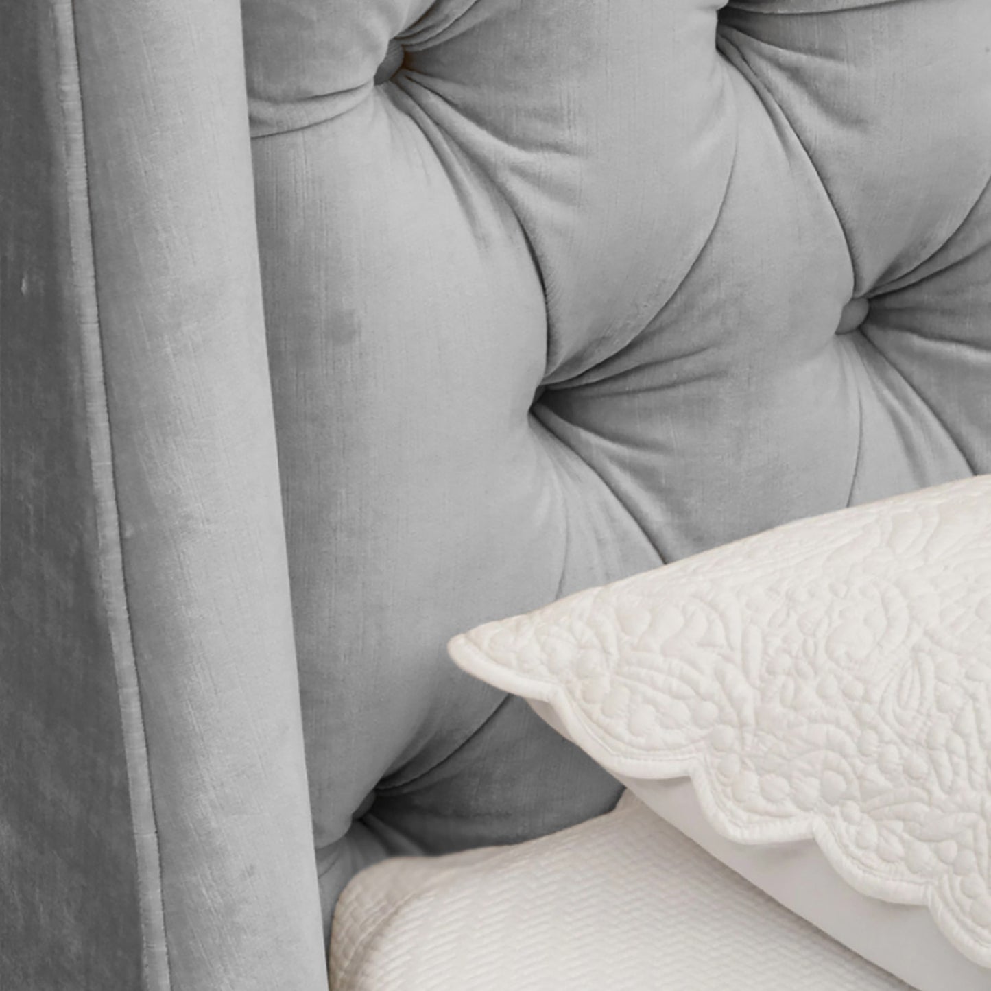 Base Cama con Espaldar + Colchon King Italia 200x200x150 gris perla