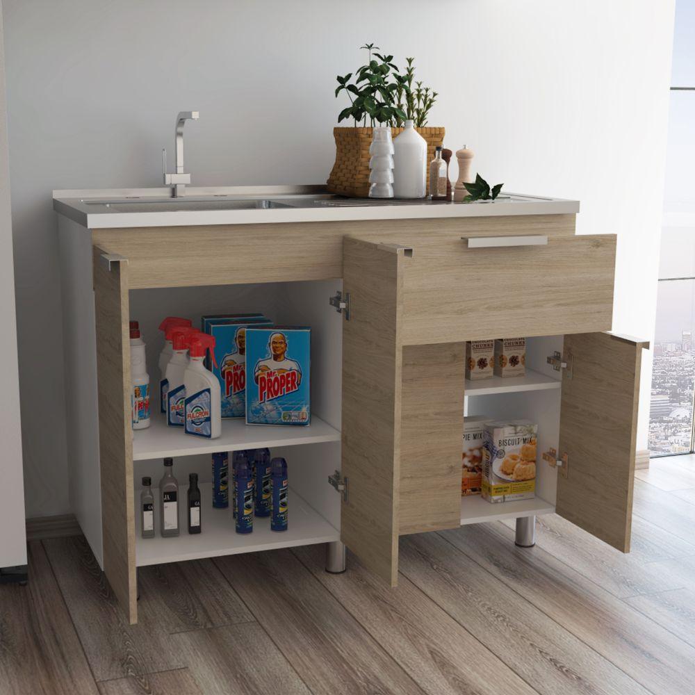 Mueble Inferior Nimora Blanco Y Rovere 120 Cm