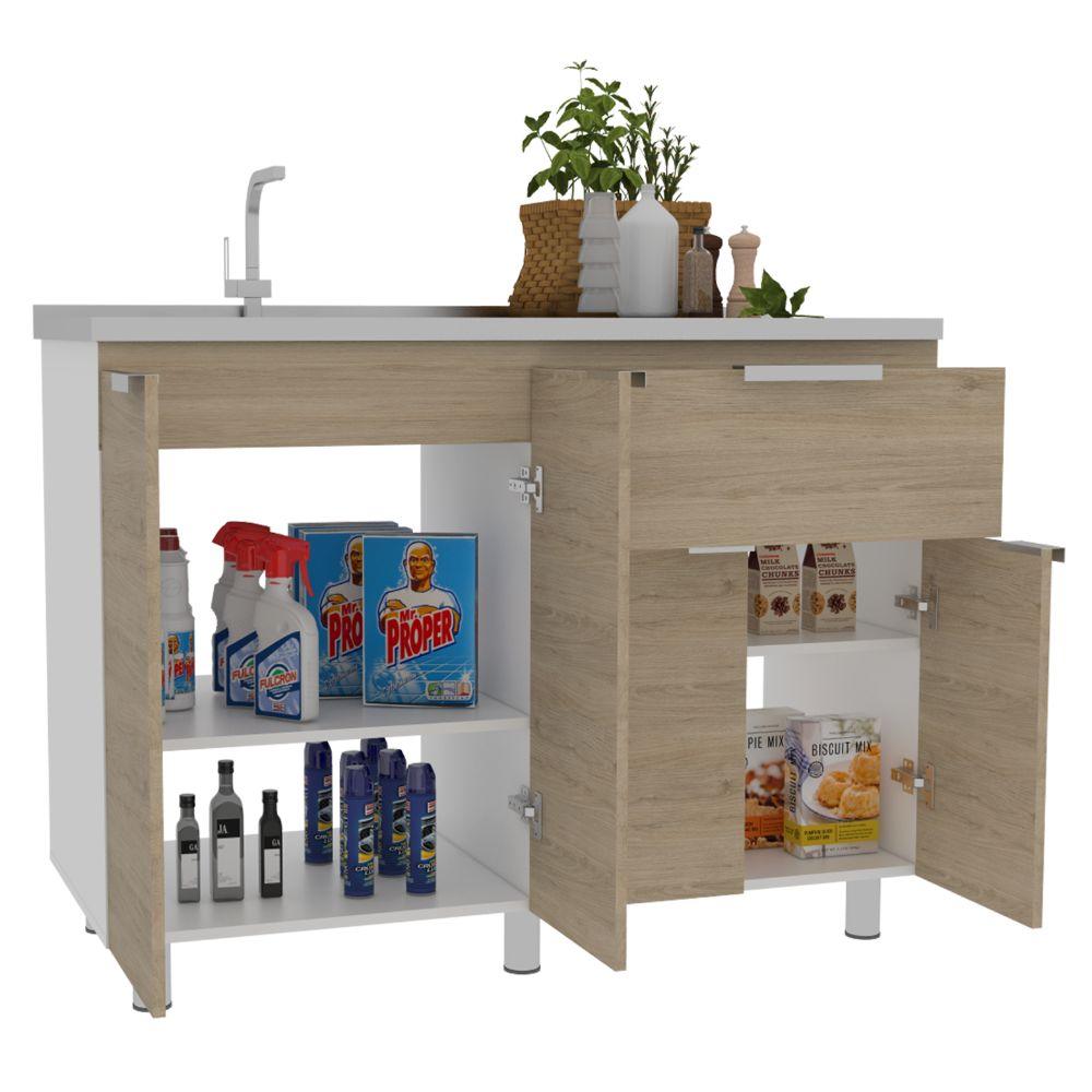 Mueble Inferior Nimora Blanco Y Rovere 120 Cm