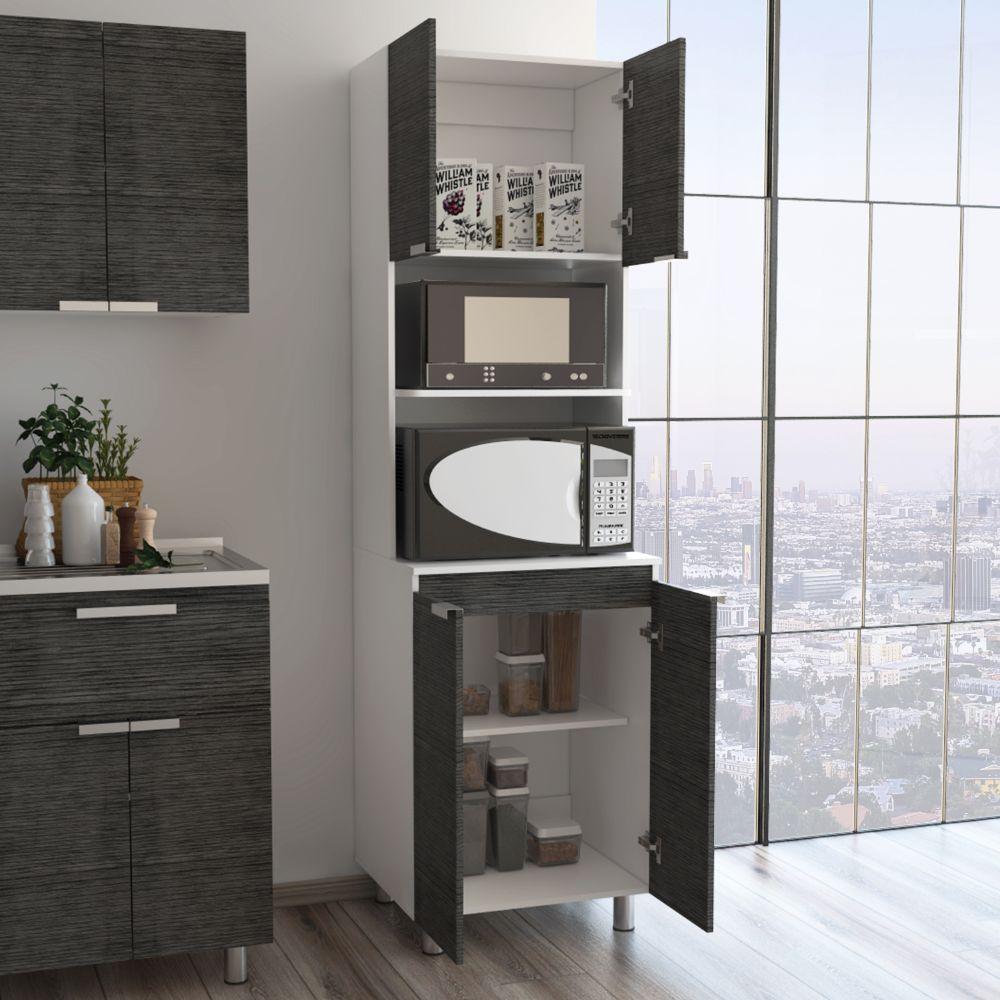 Mueble Microondas Nimora Blanco Y Roble Gris