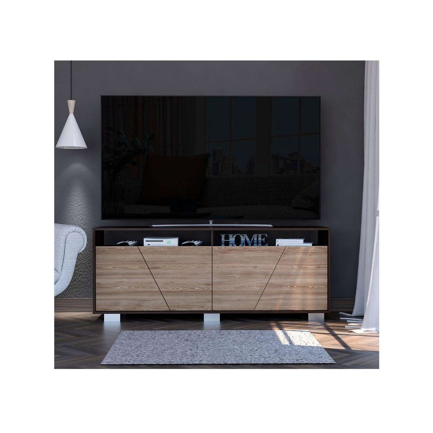 Mesa Para Tv Ceron Caoba Y Miel Para Televisor De 70 Pulgadas