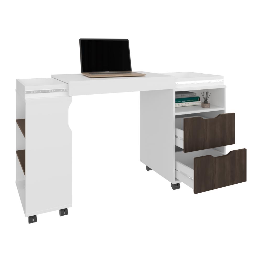 Escritorio Extensible Marfines Blanco Y Nogal