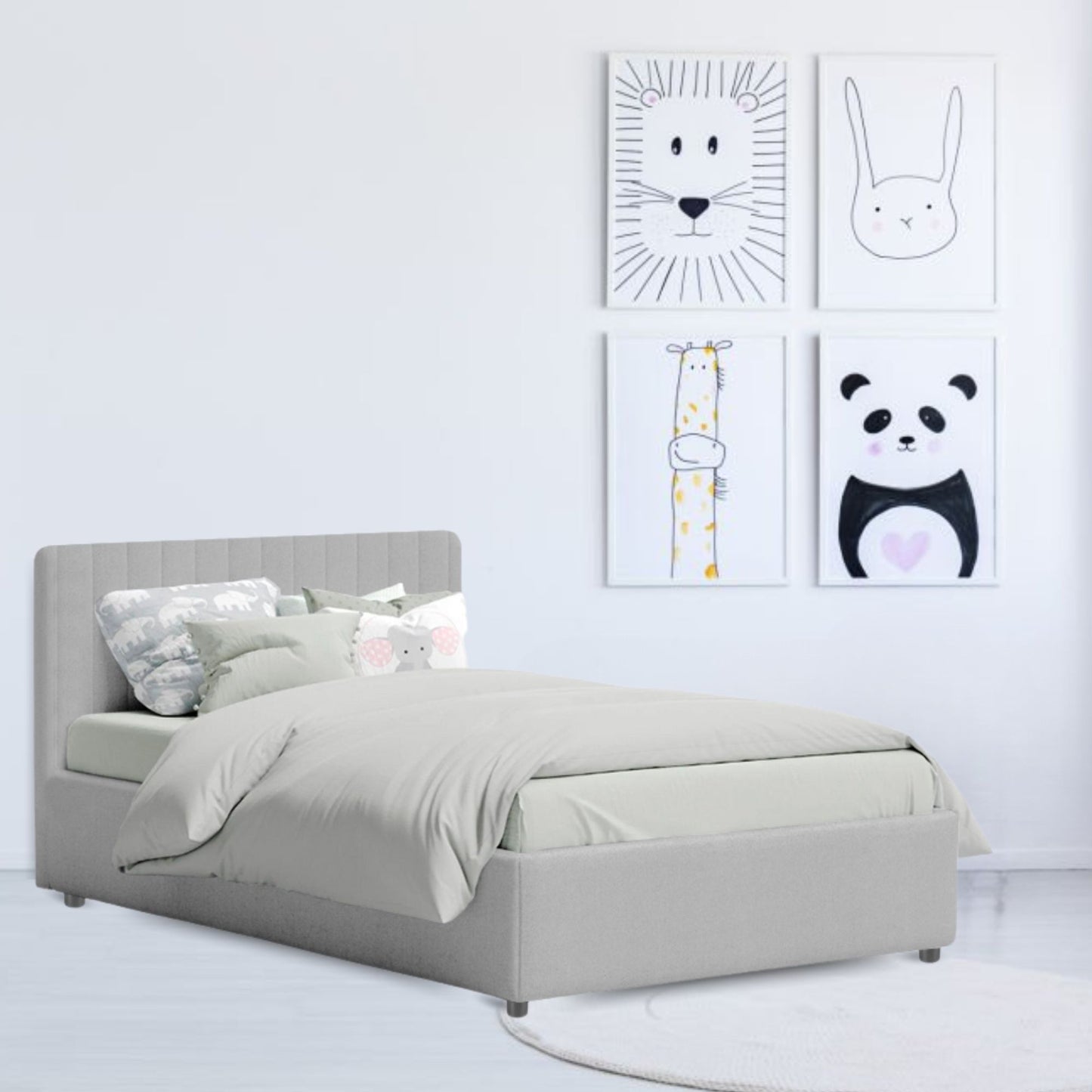Base Cama Baul con Espaldar Semidoble Infantil Luna 120x190x120 gris
