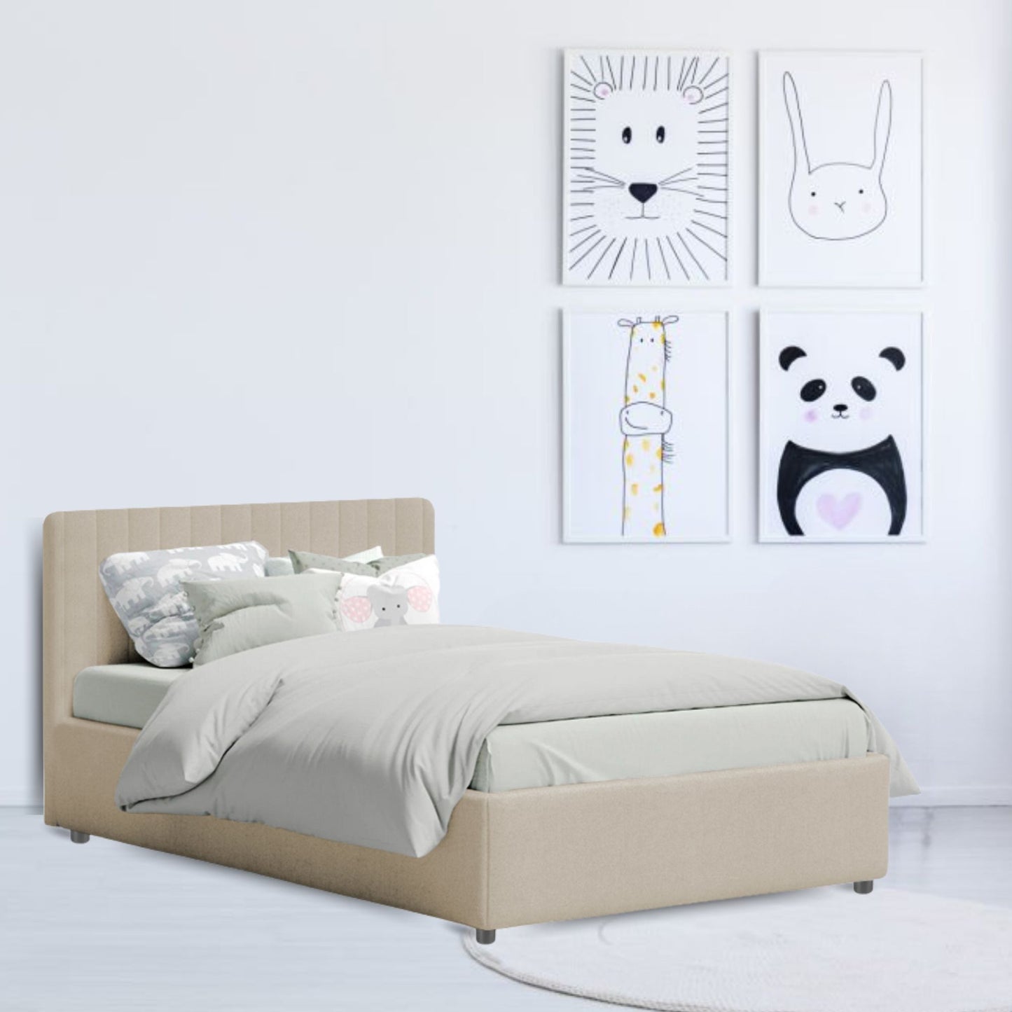 Base Cama Baul con Espaldar Semidoble Infantil Luna 120x190x120 taupe