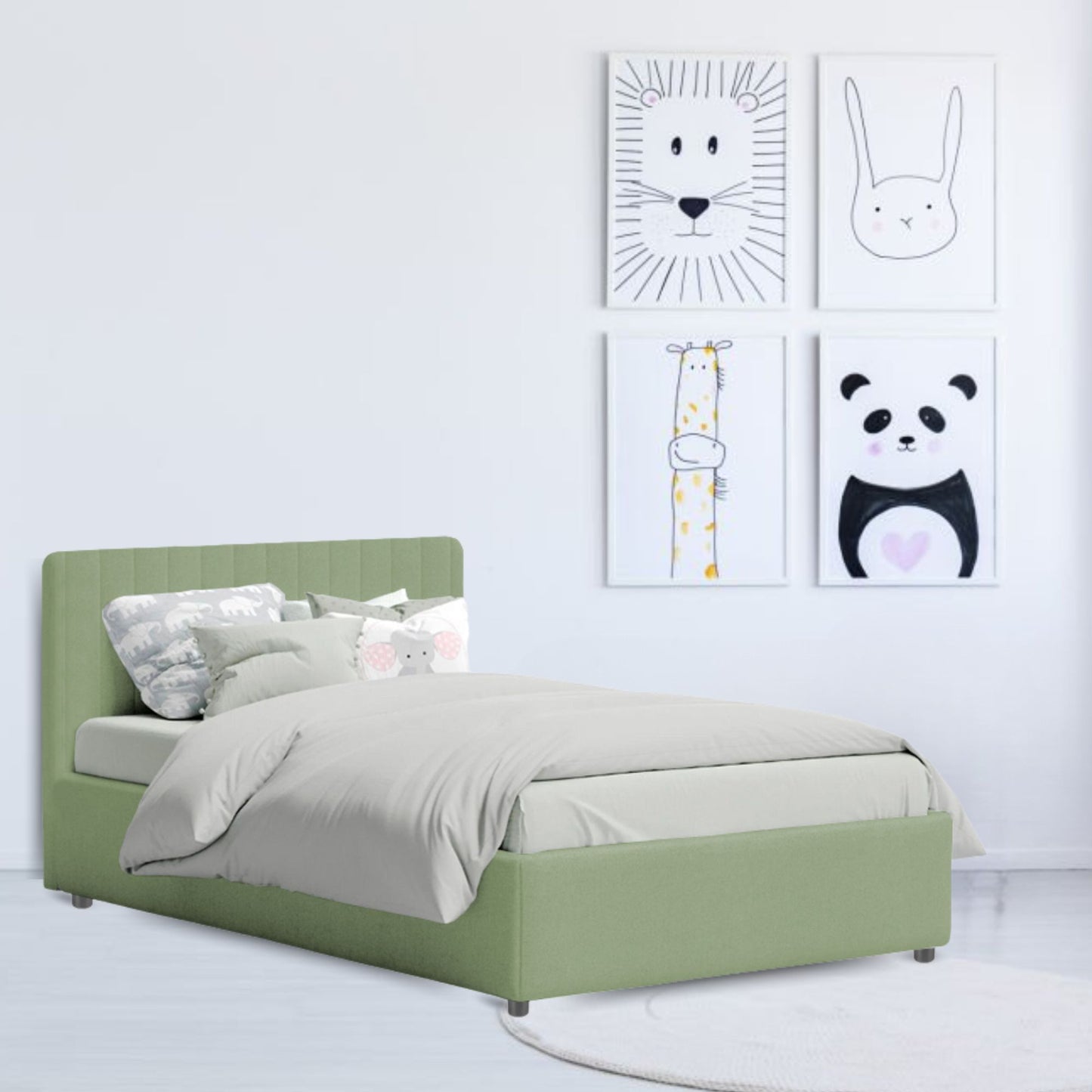 Base Cama Baul con Espaldar Semidoble Infantil Luna 120x190x120 verde