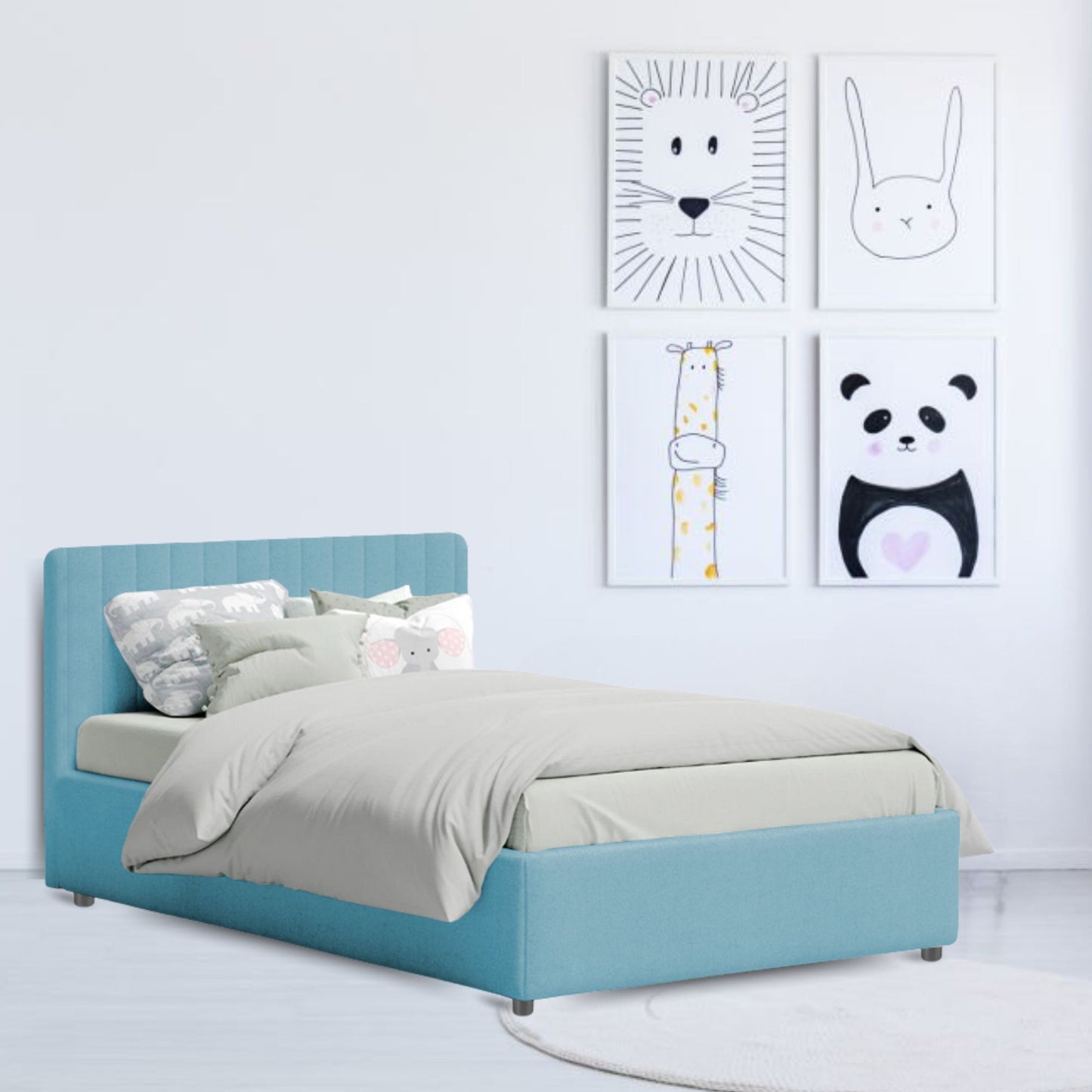 Base Cama Baul con Espaldar Semidoble Infantil Luna 120x190x120 azul claro