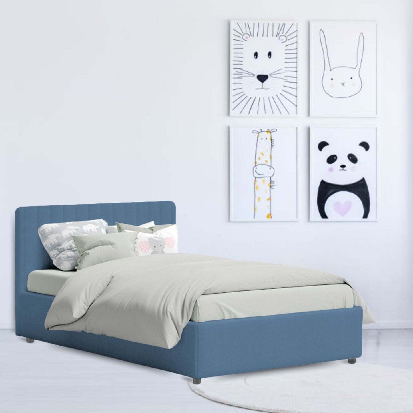 Base Cama Baul con Espaldar Semidoble Infantil Luna 120x190x120 azul