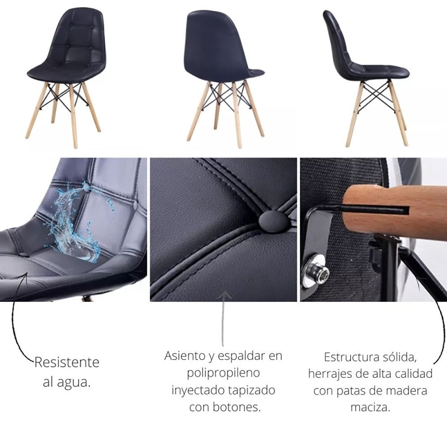 Silla Eames Botones Negro