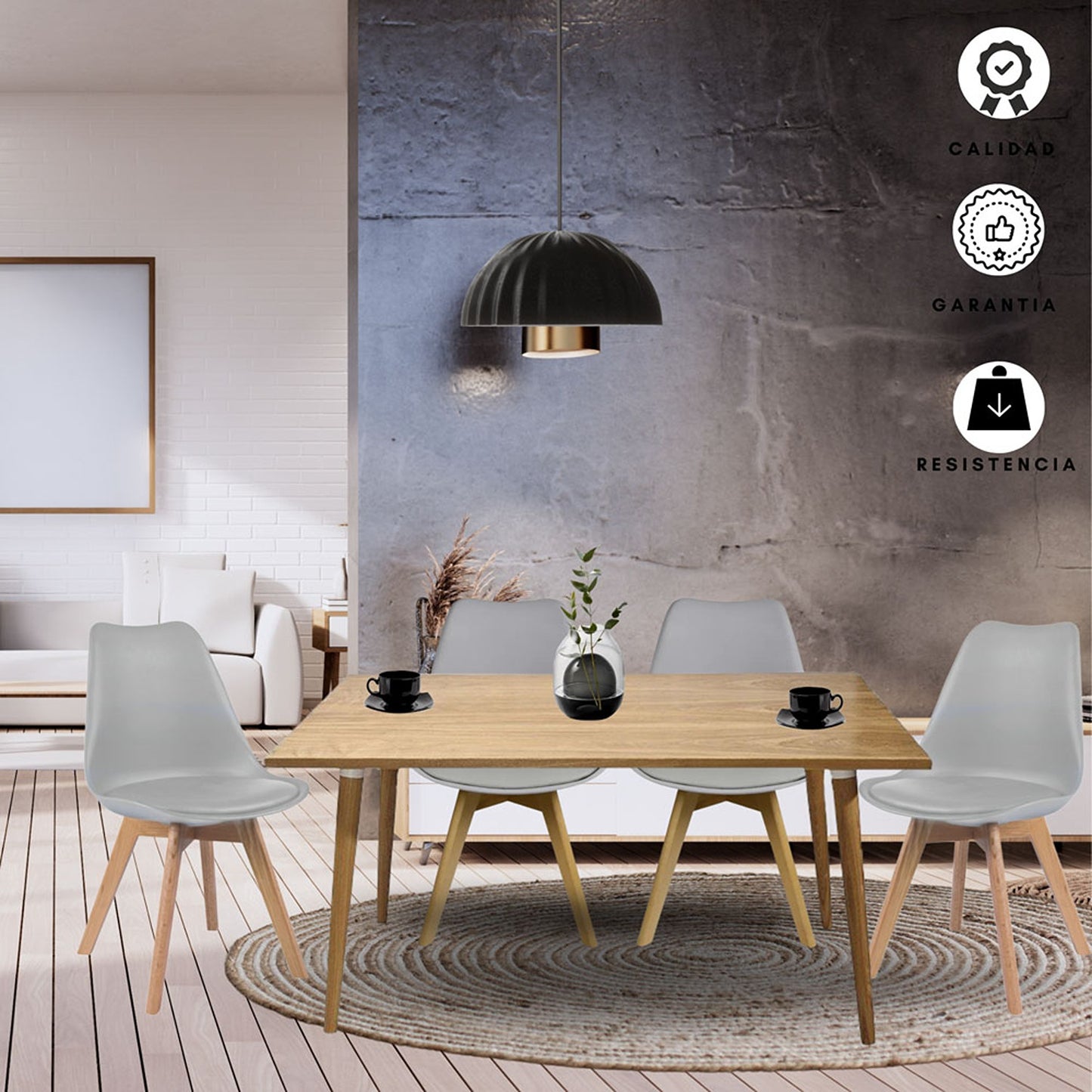 Juego de Comedor Madera Robledo con 4 Sillas Milano gris
