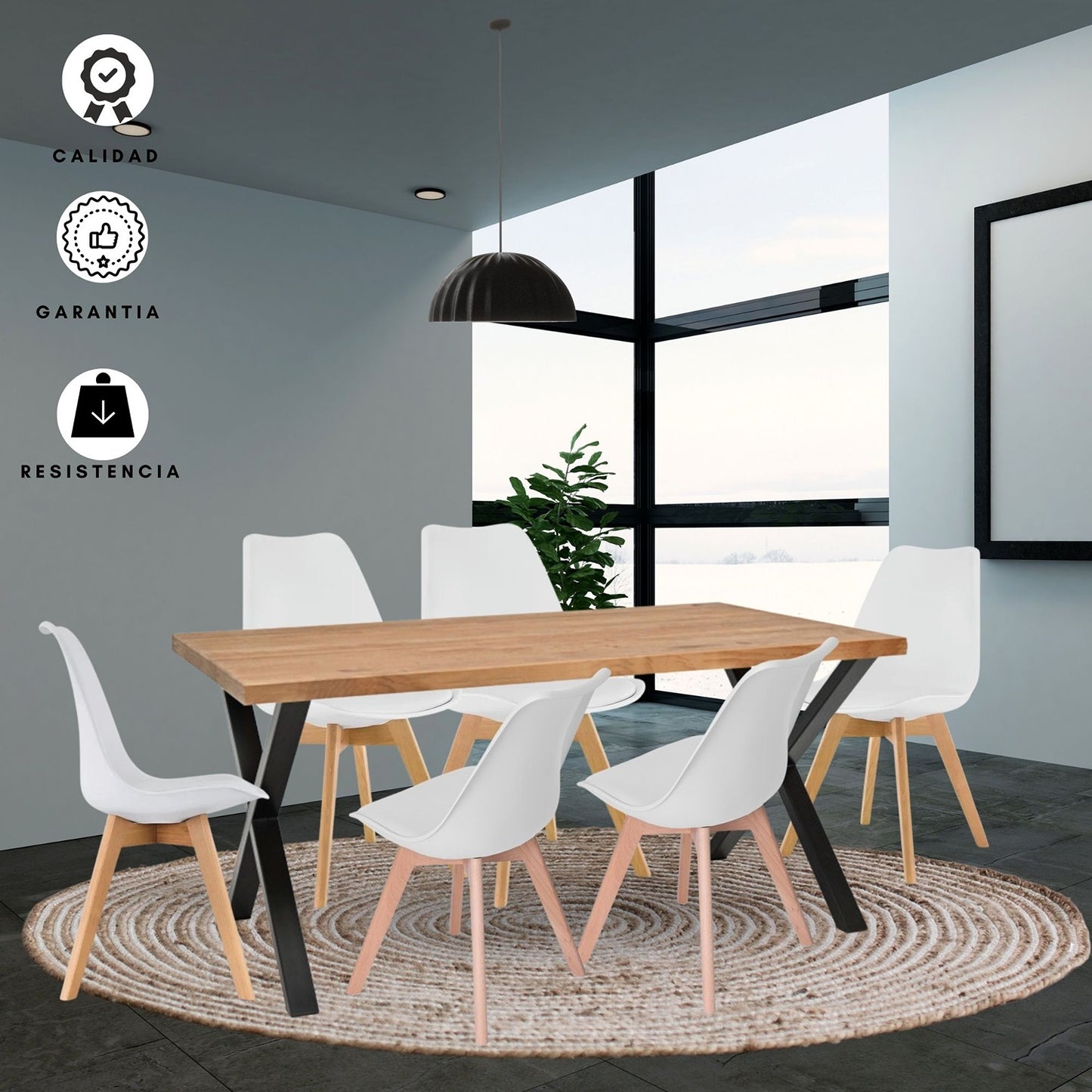 Juego de Comedor Indika macadamia con 6 Sillas Milano blanco