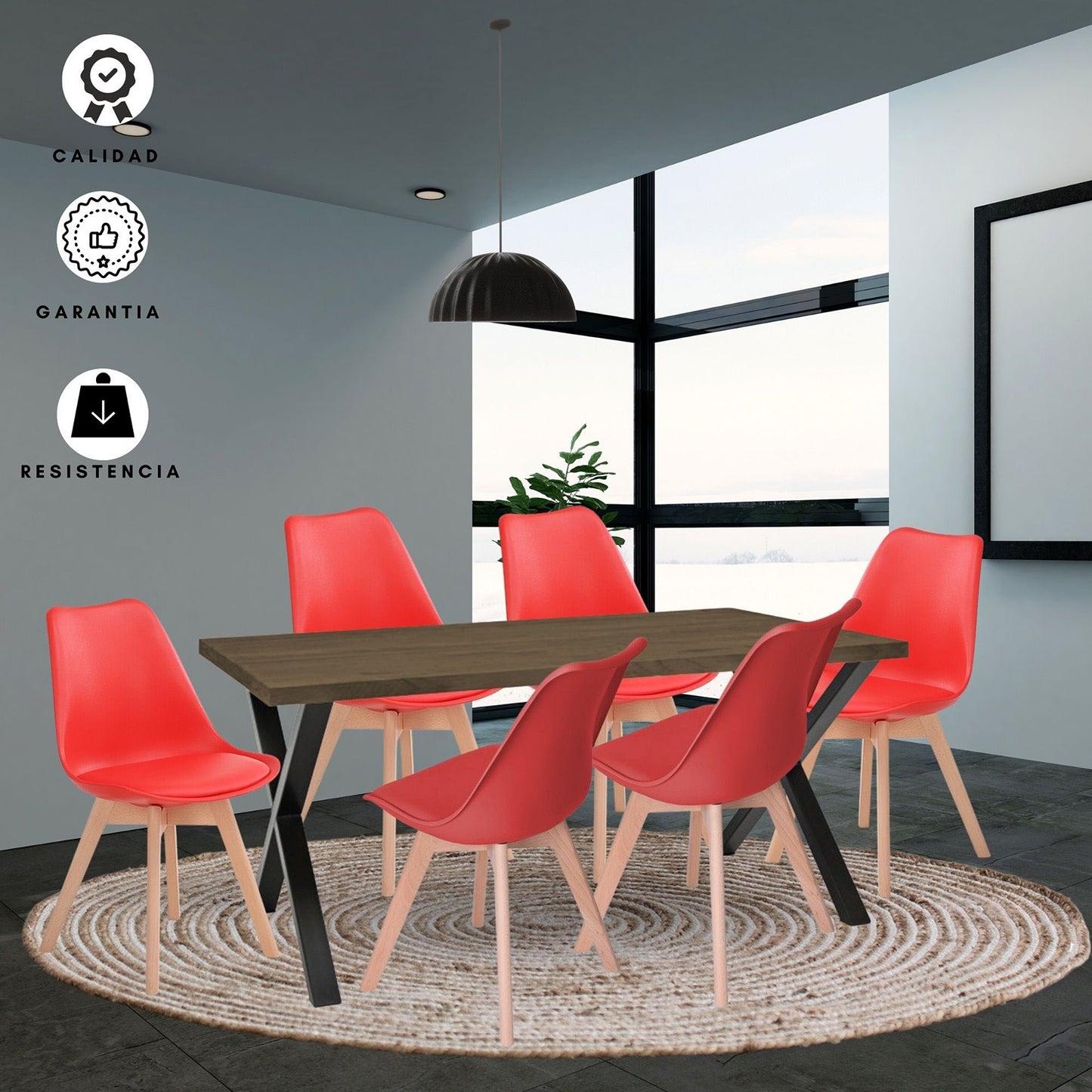 Juego de Comedor Indika beyota con 6 Sillas Milano rojo