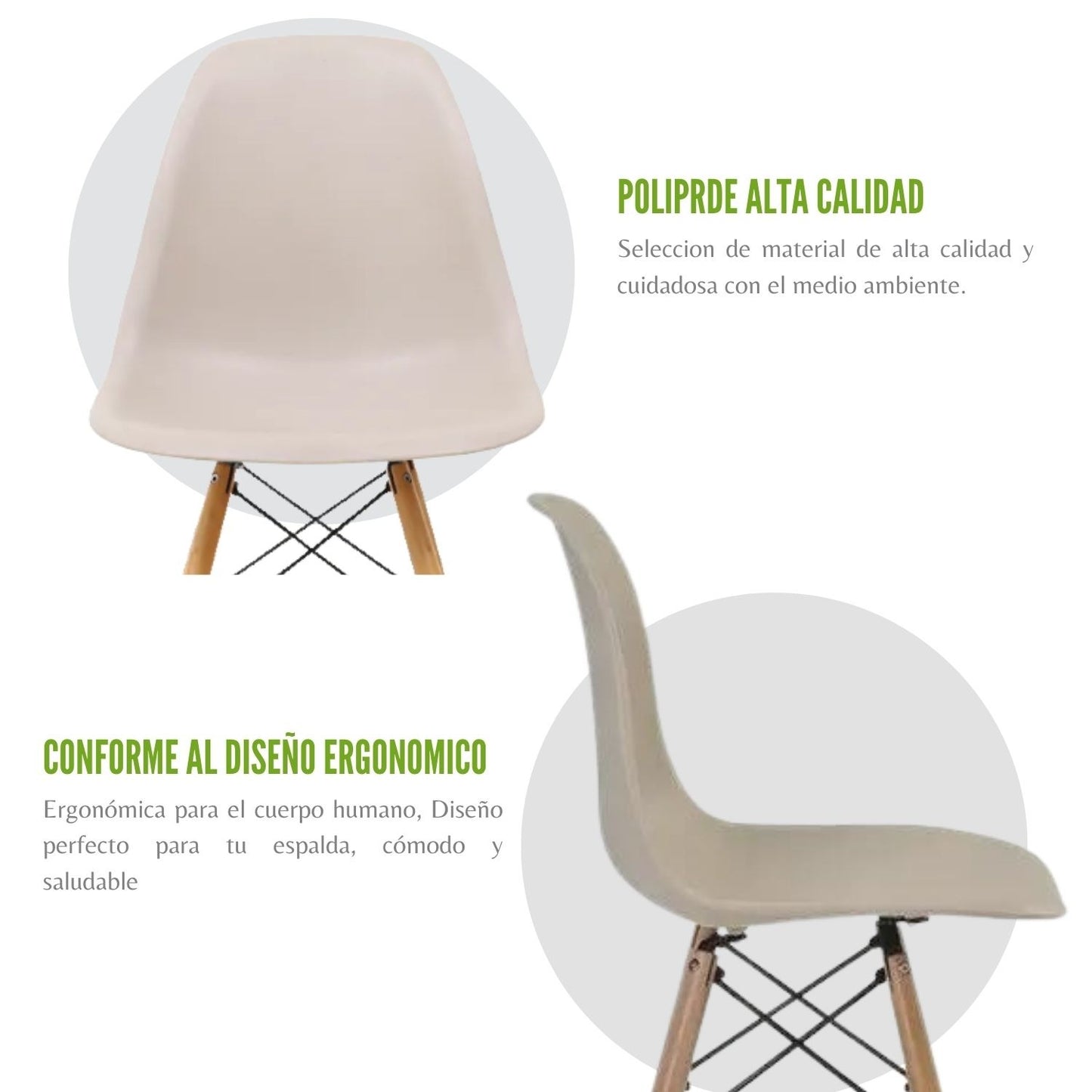 Juego de Comedor White redondo con 4 Sillas Eames Beige