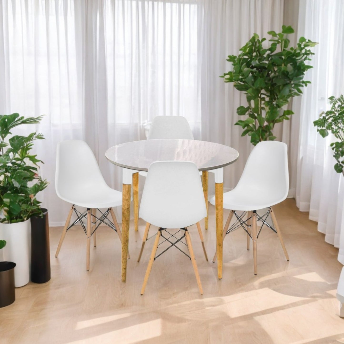Juego de Comedor White redondo con 4 Sillas Eames blanco