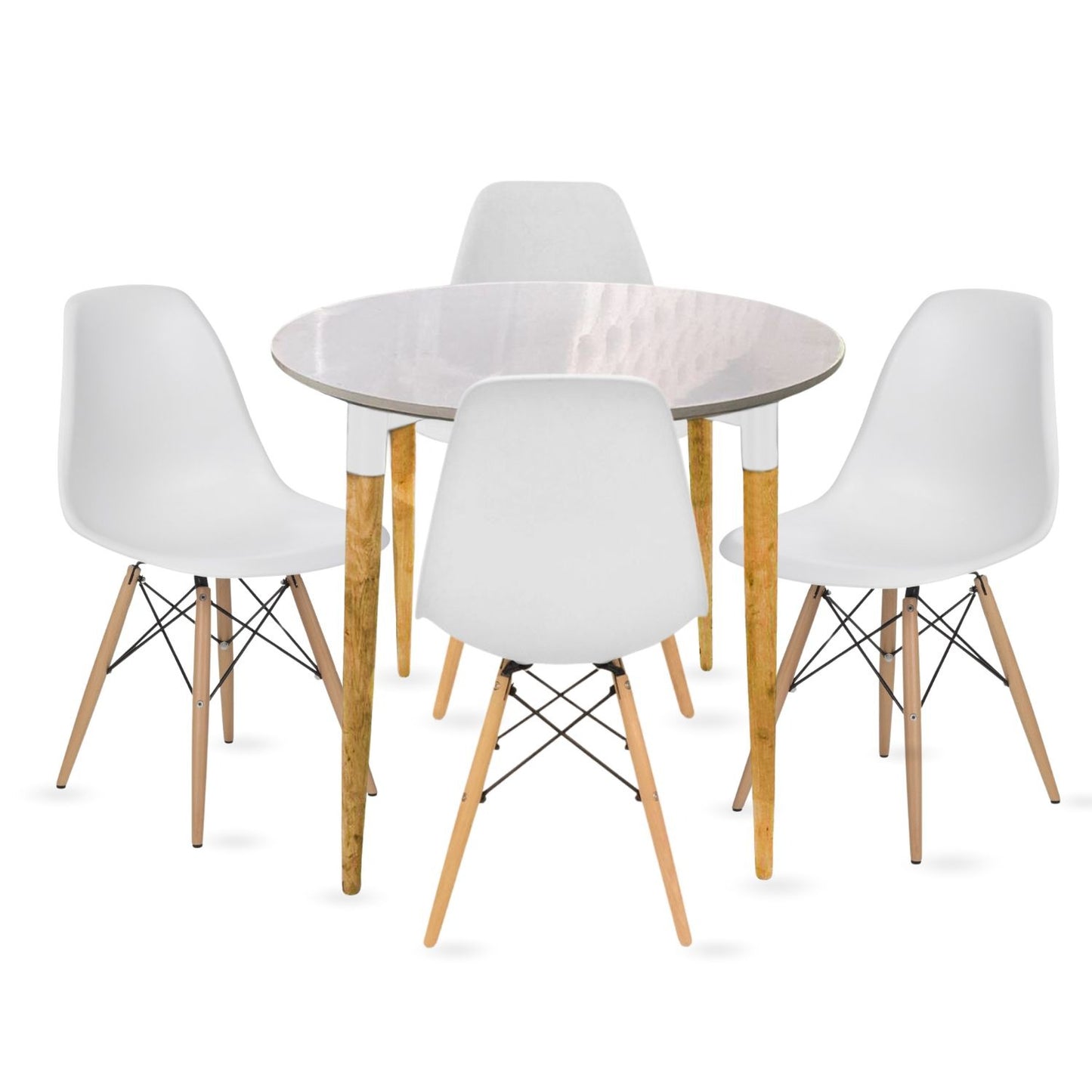 Juego de Comedor White redondo con 4 Sillas Eames blanco