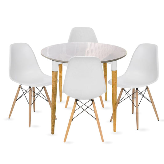 Juego de Comedor White redondo con 4 Sillas Eames blanco