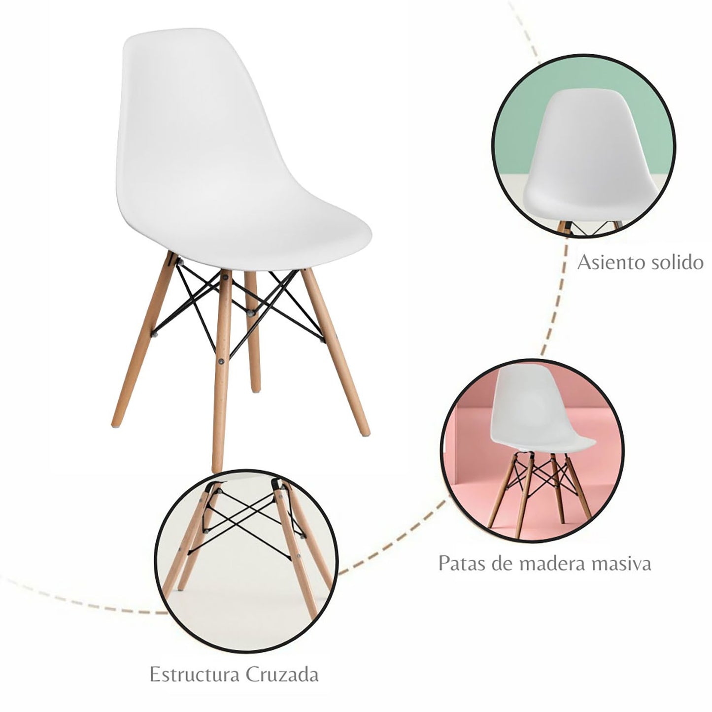 Juego de Comedor White redondo con 4 Sillas Eames blanco