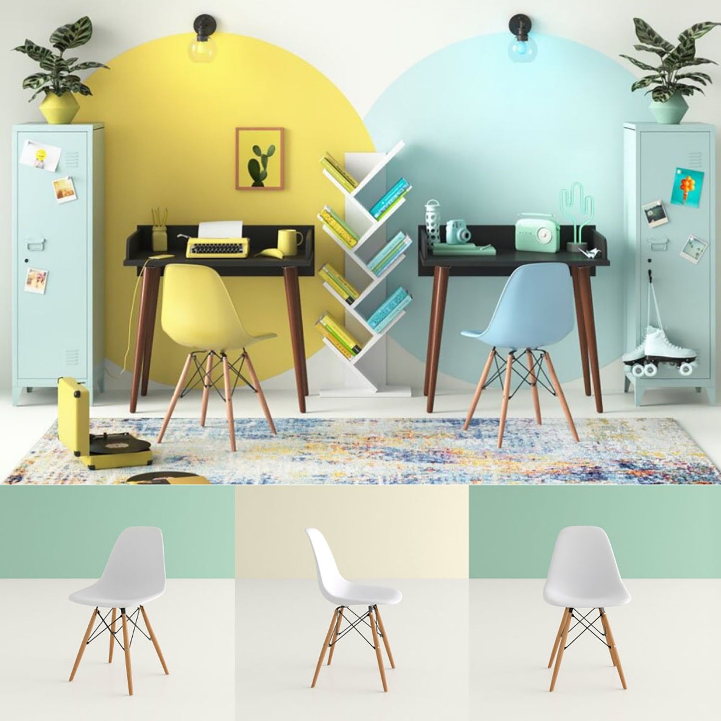 Juego de Comedor White redondo con 4 Sillas Eames blanco