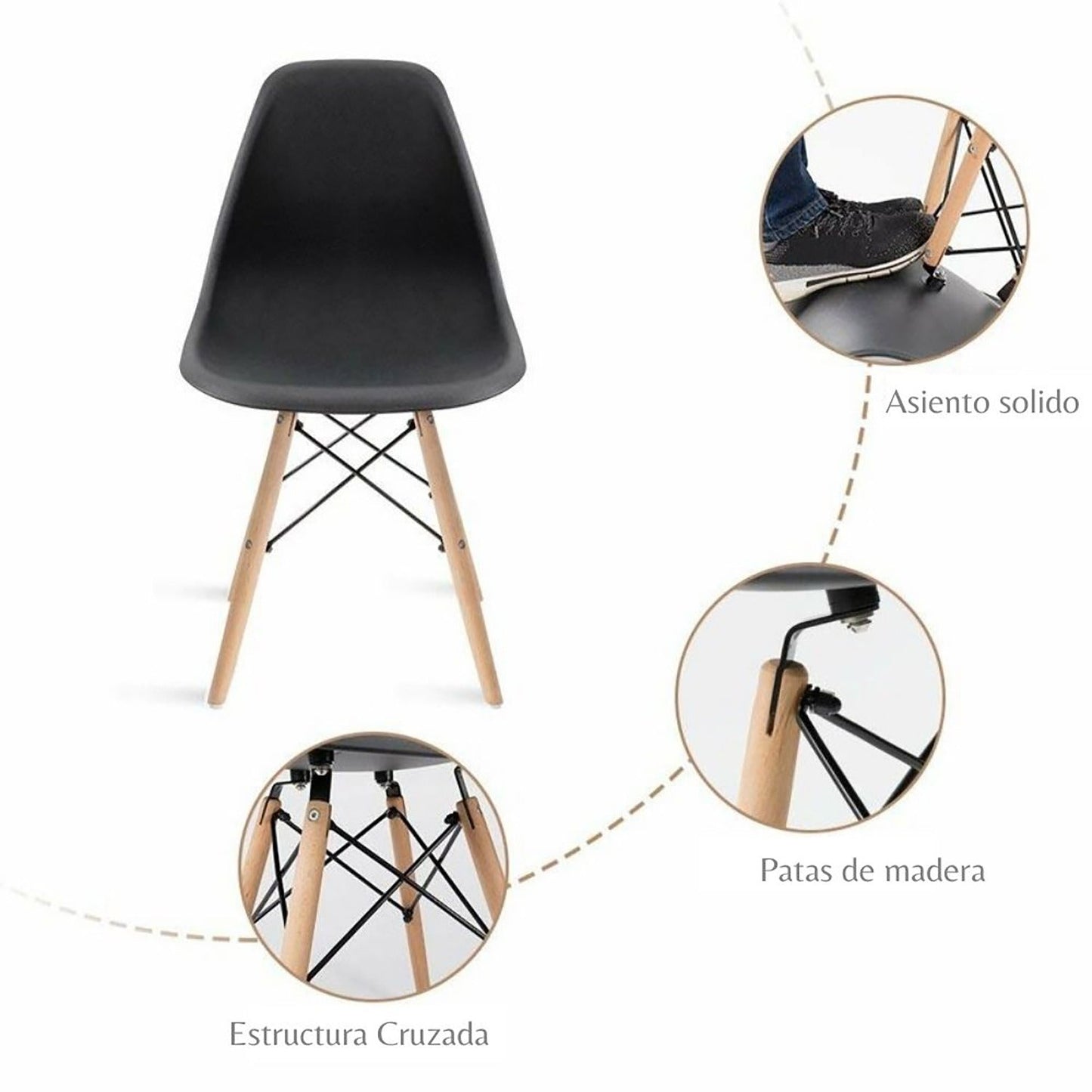 Juego de Comedor White redondo con 4 Sillas Eames negro