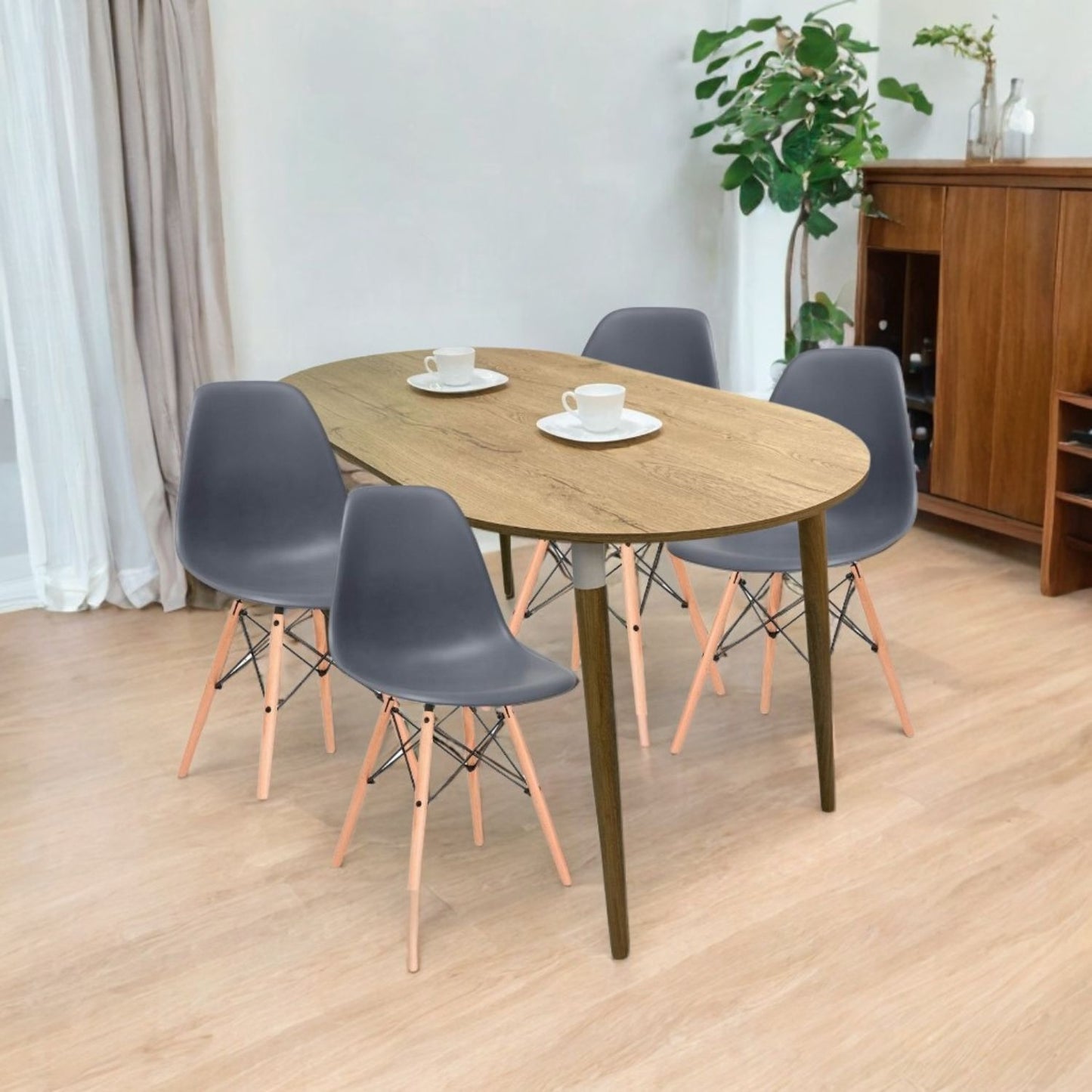 Juego de Comedor Ovalado Zell con 4 Sillas Eames grises