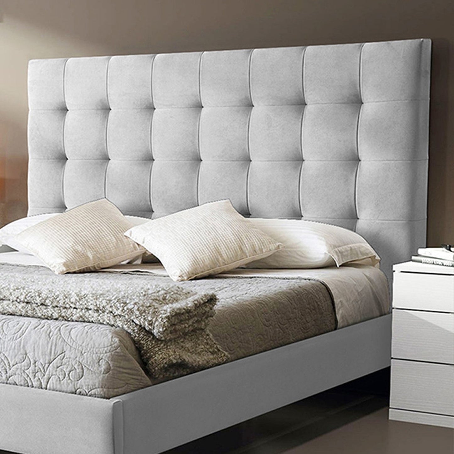 Base Cama Con Espaldar Sencillo Luxury Gris Perla