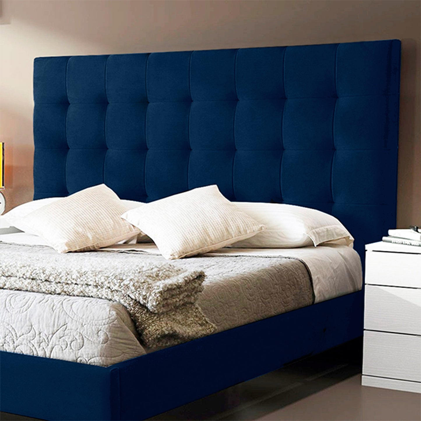 Base Cama con Espaldar + Colchon Sencillo Luxury azul