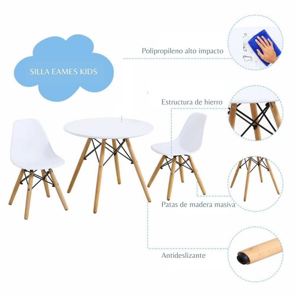 Mesa Infantil Eames con Silla Eames Blanco