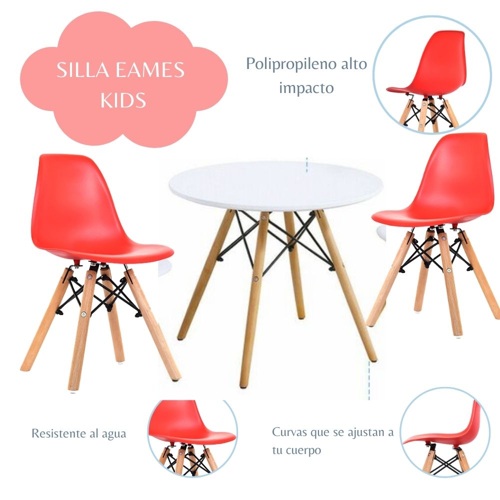 Mesa Infantil Eames con Silla Eames roja