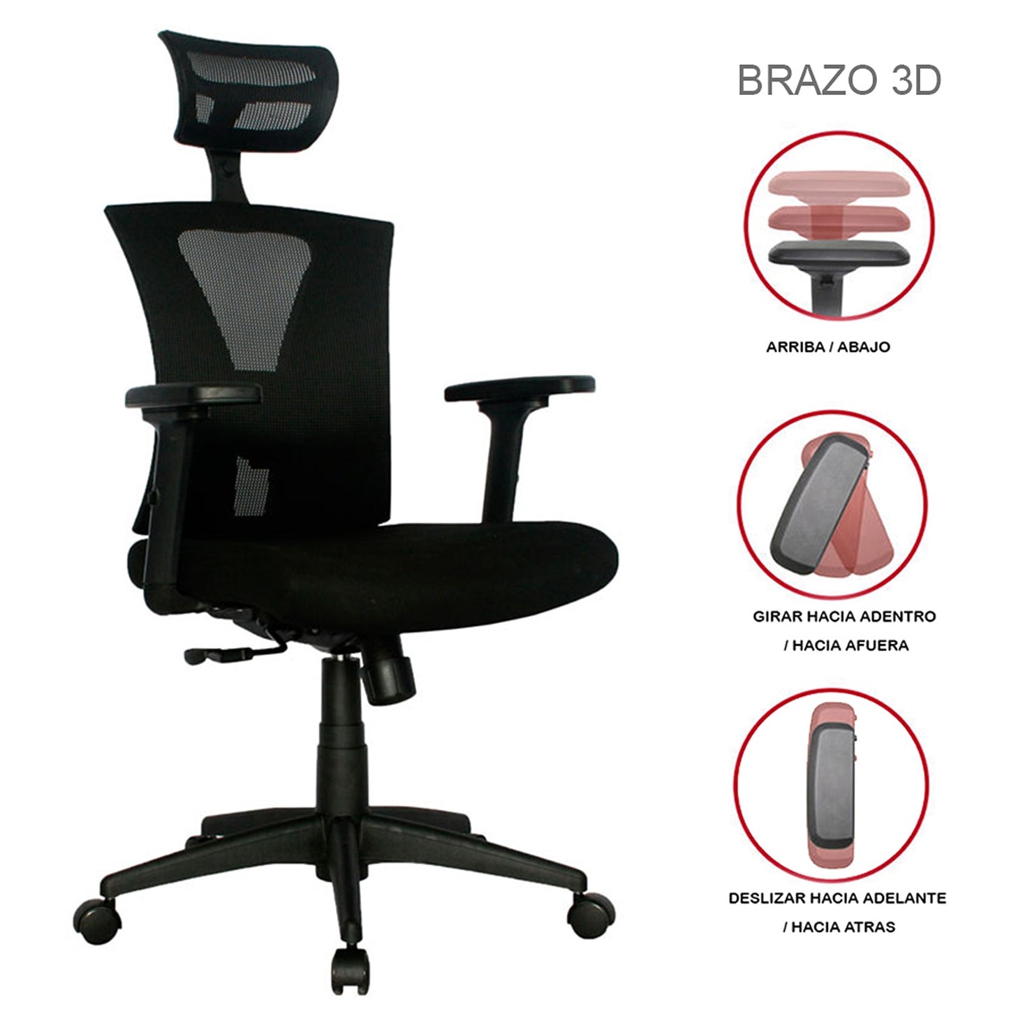Silla De Oficina Turmanila Premium Brazos 3D 4 Bloqueos Negro