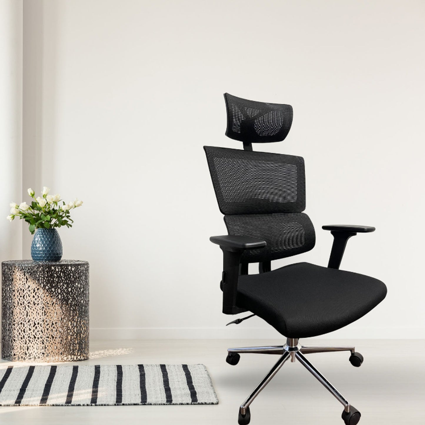 Silla De Oficina Lorient Premium Base Cromada 107X53X52 Negro