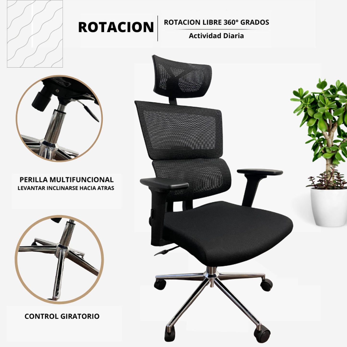Silla De Oficina Lorient Premium Base Cromada 107X53X52 Negro