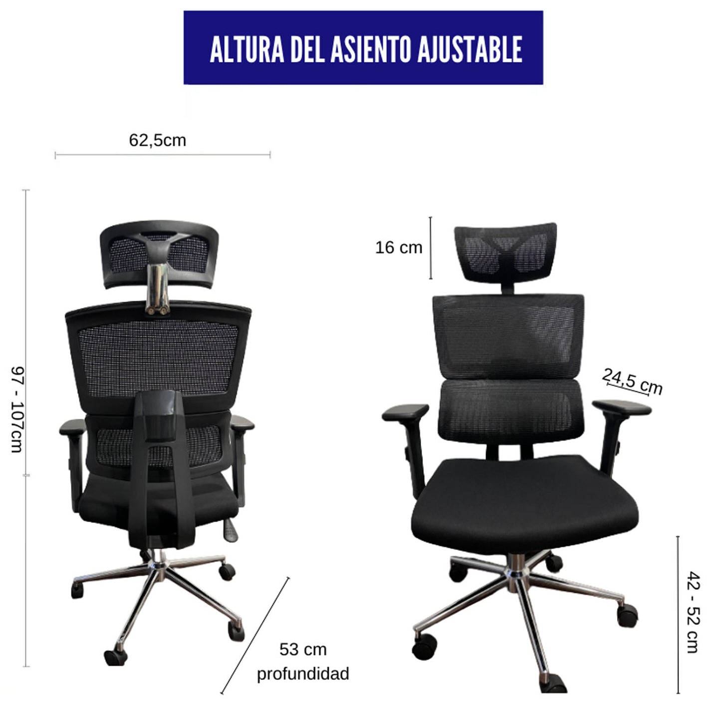 Silla De Oficina Lorient Premium Base Cromada 107X53X52 Negro
