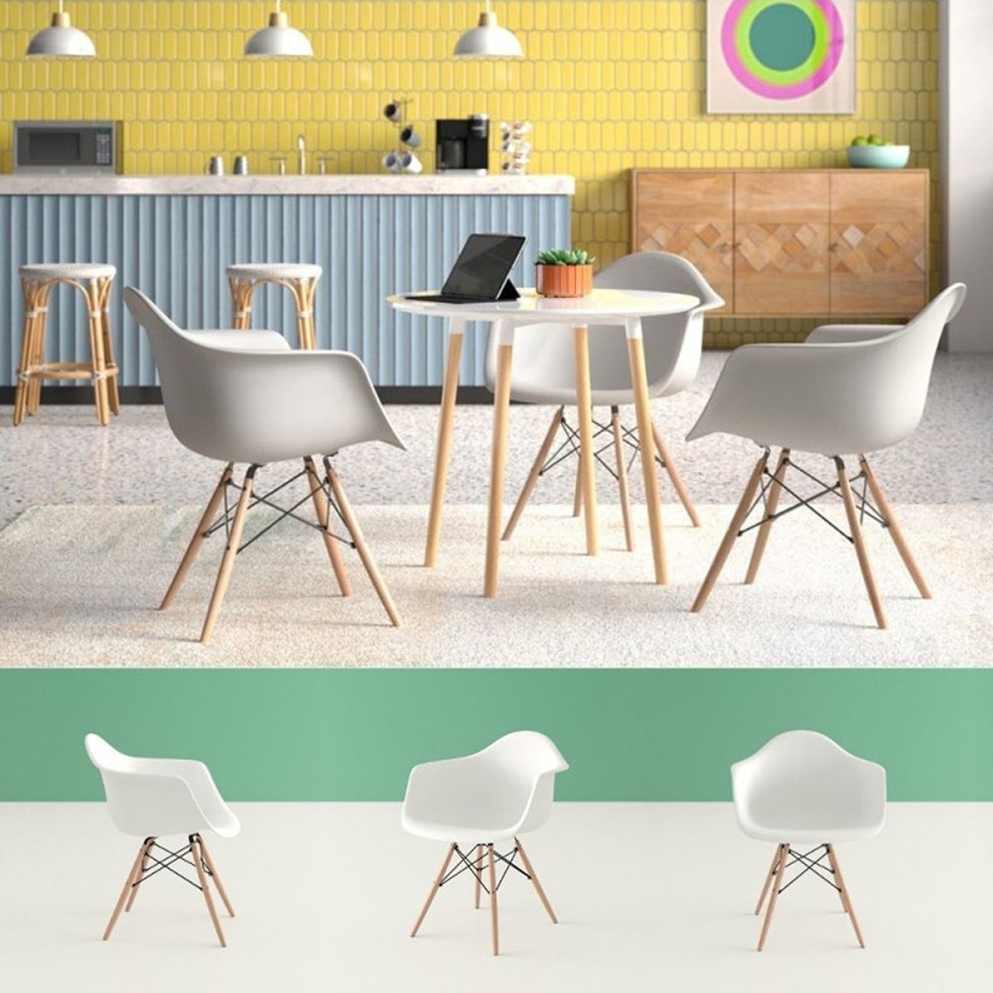 Set x4  Silla Eames Brazos Blanco