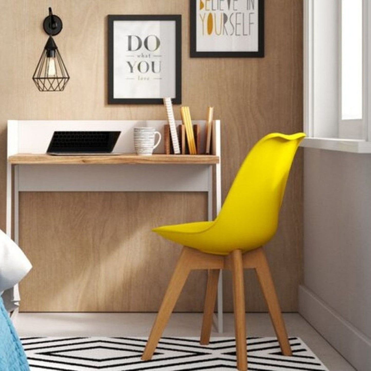 Juego de Comedor Robledo Premium habano con 4 Sillas Milano amarillas