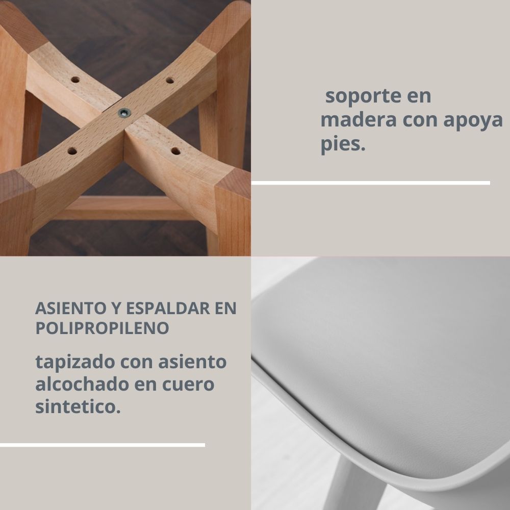 Set x2 Silla de Barra Milano Tapizada Gris