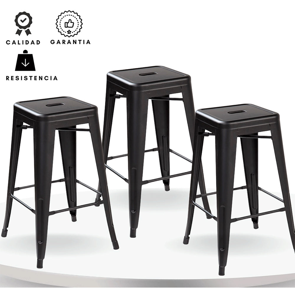 Set x3 Silla de Barra True Negro