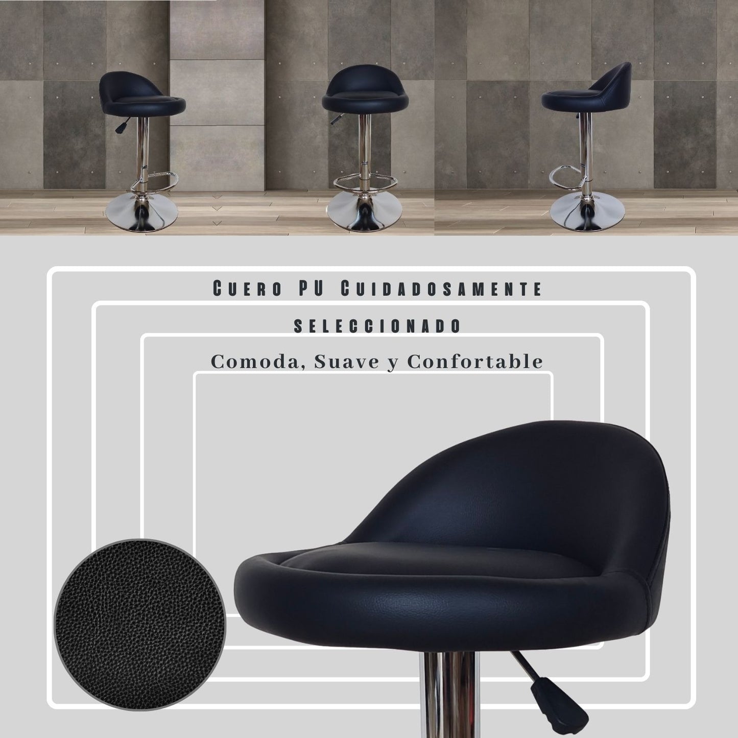 Silla De Bar Frizz Negra Set X2