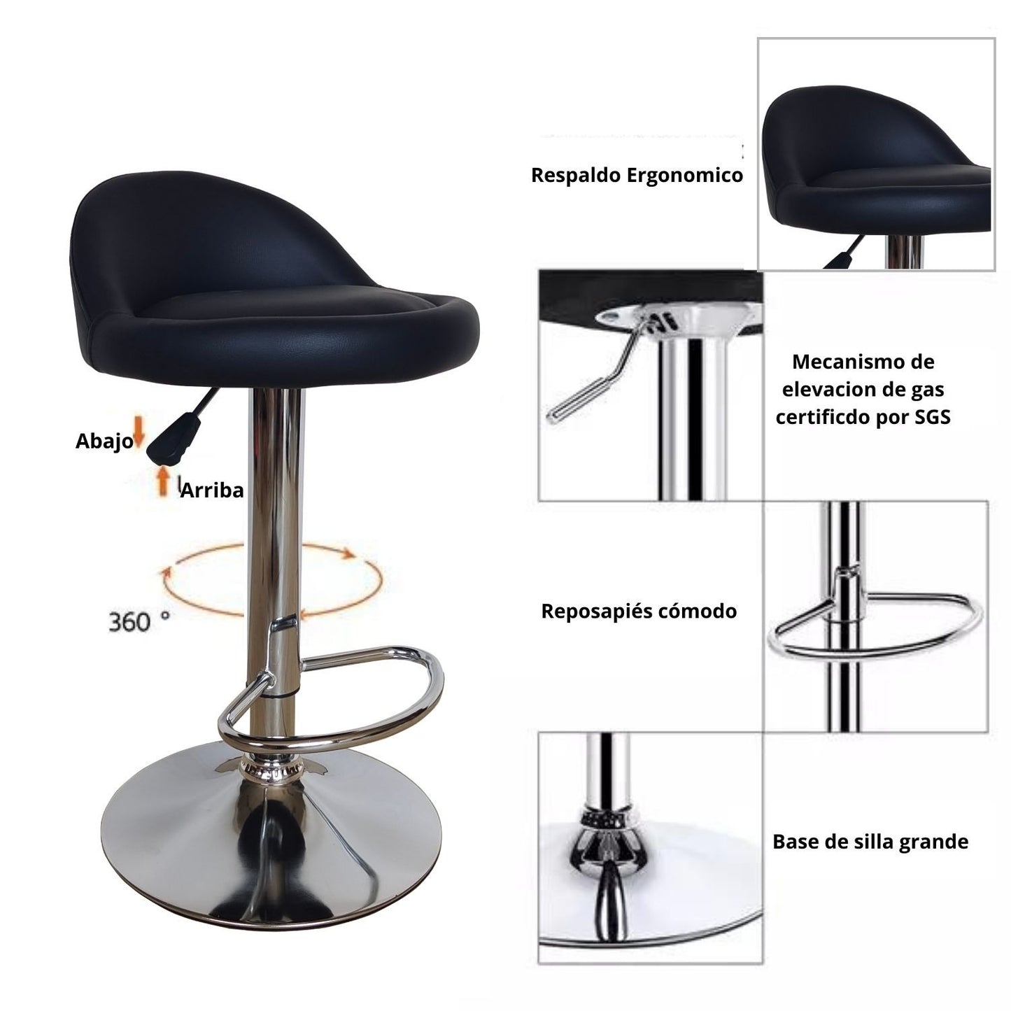 Silla De Bar Frizz Negra Set X2
