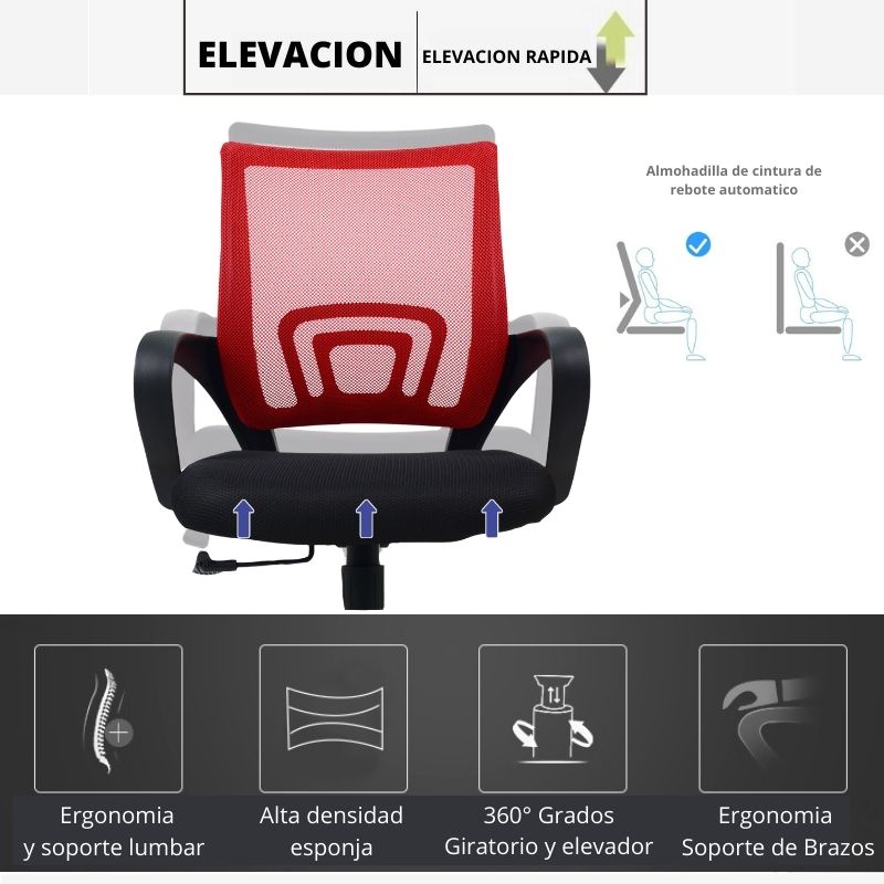 Silla De Oficina Colors Rojo Negro