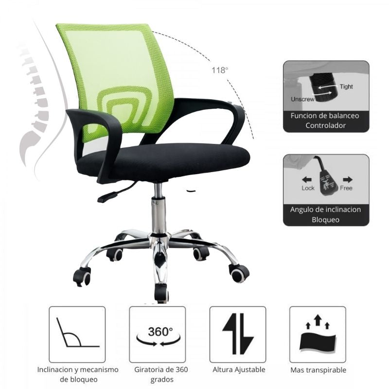 Silla De Oficina Colors Verde Negro