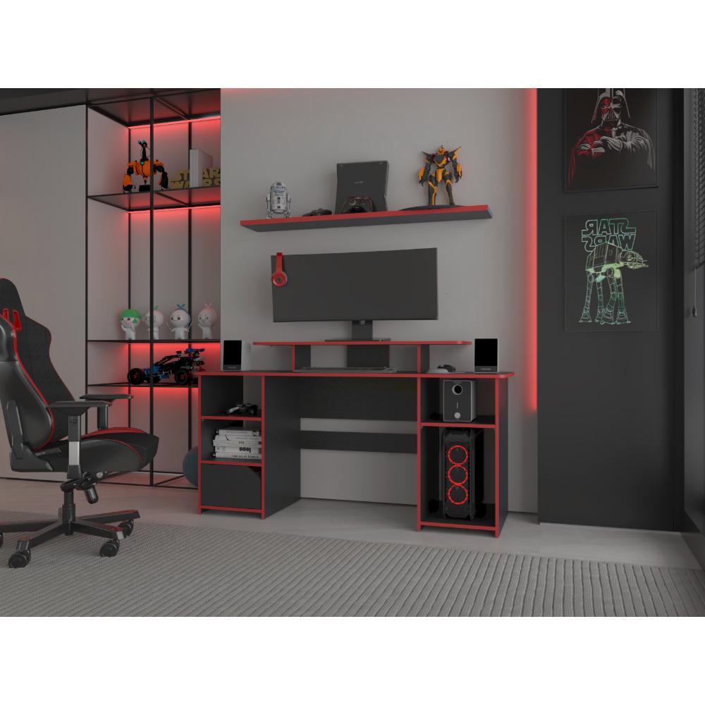 Escritorio Gamer Pleysh Wengue Y Rojo